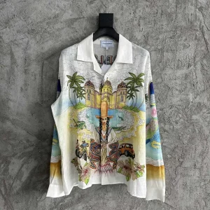 Casablanca Linen-Feel Printed Long Sleeve Shirt