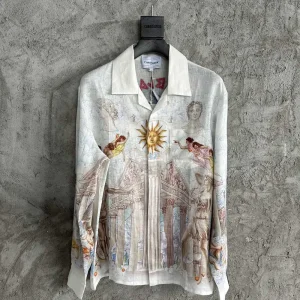 Casablanca Linen-Feel Printed Long Sleeve Shirt