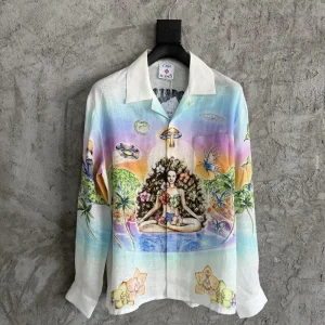 Casablanca Linen-Feel Printed Long Sleeve Shirt