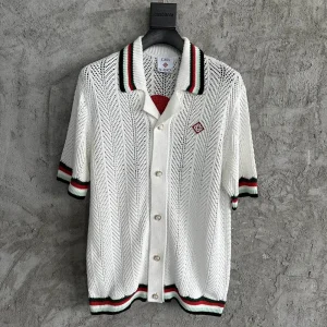 Casablanca Cotton-Feel Embroidered Knit Shirt
