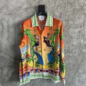 Casablanca Linen-Feel Printed Long Sleeve Shirt