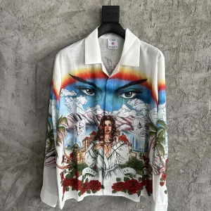 Casablanca Linen-Feel Printed Long Sleeve Shirt