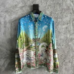 Silk-Feel Printed Long Sleeve Shirt