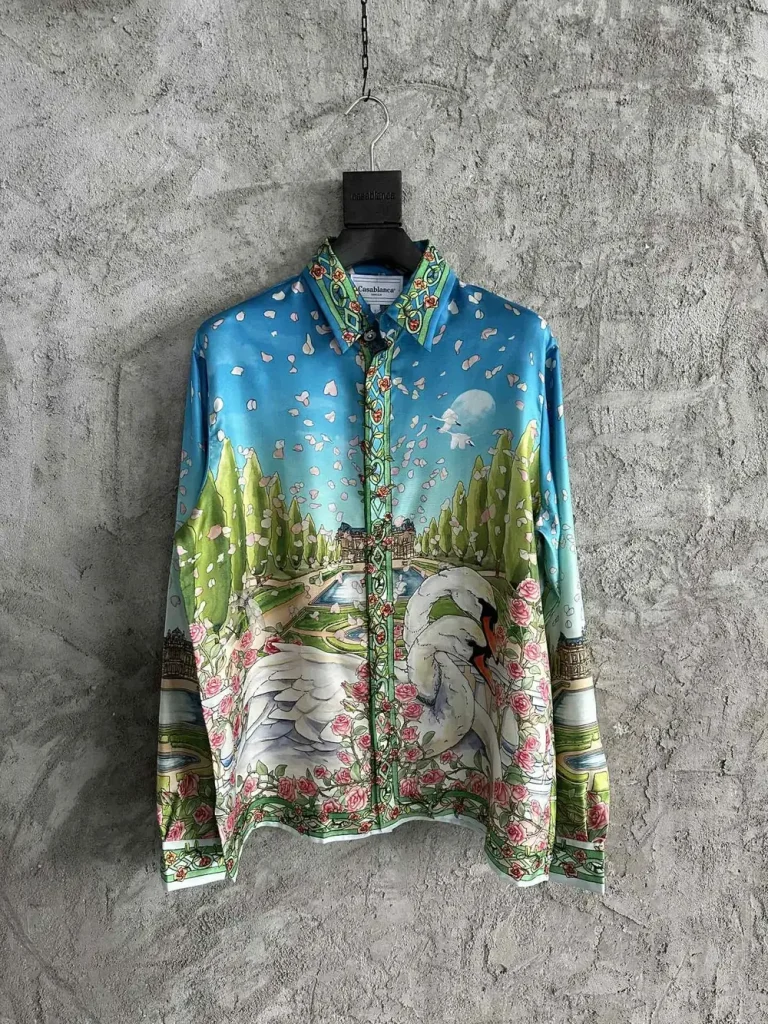 Silk-Feel Printed Long Sleeve Shirt