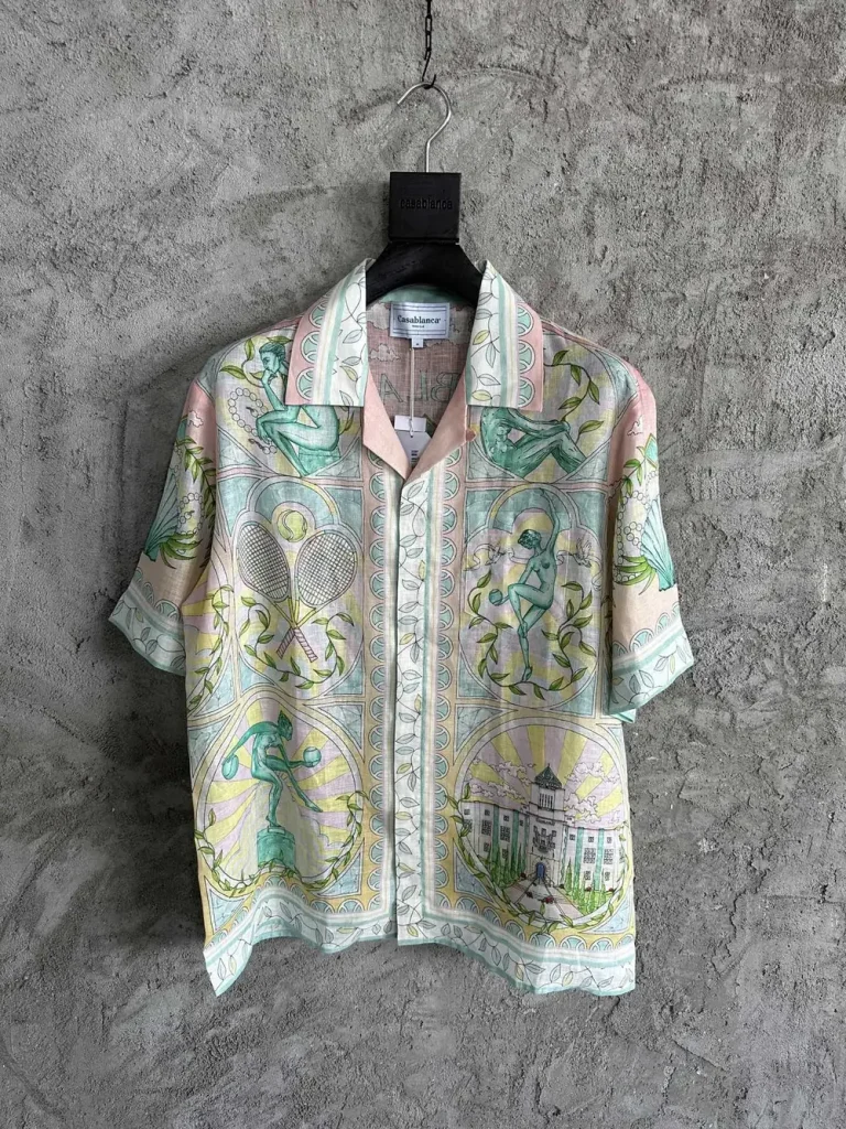 Linen-Feel Printed Short Sleeve Shirt