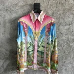 Silk-Feel Printed Long Sleeve Shirt