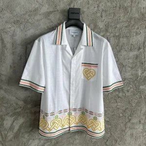 Casablanca Linen-Feel Embroidered Short Sleeve Shirt